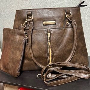 Elegant Brown Vegan Leather Tote Bag Set